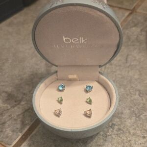 Belk Silverworks Aqua,Lime And PINK Stud Earrings Trio